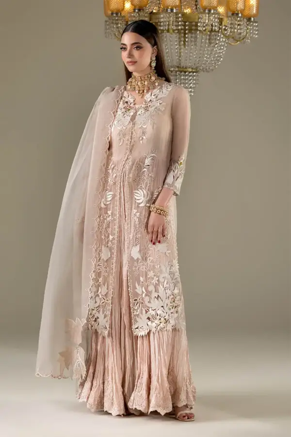 Khudabaksh rubi collection 3 piece embroidered suit - Beige, X - Large
