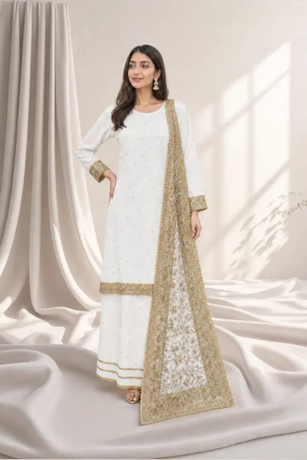 Zavia premium collection 3 piece plazo suit - White, X - Large