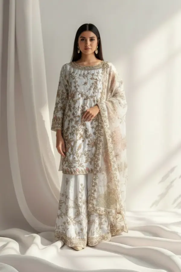 Shiffonz luxe collection 3 piece embroidered dress - White, X - Large