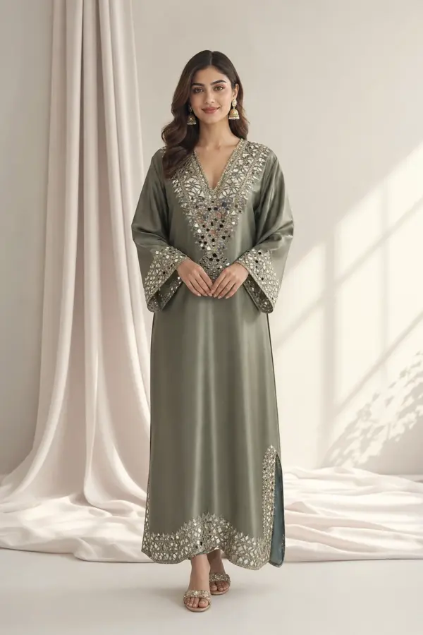 Shiffonz long luxe embroidered kaftan suit - Green, 38