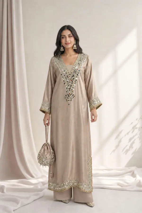 Shiffonz 2 piece mirror embroidered Kaftan collection - Mauve, 42