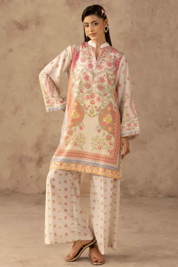 Tauba by Shiffonz 2 piece coord printed set - White, X - Large