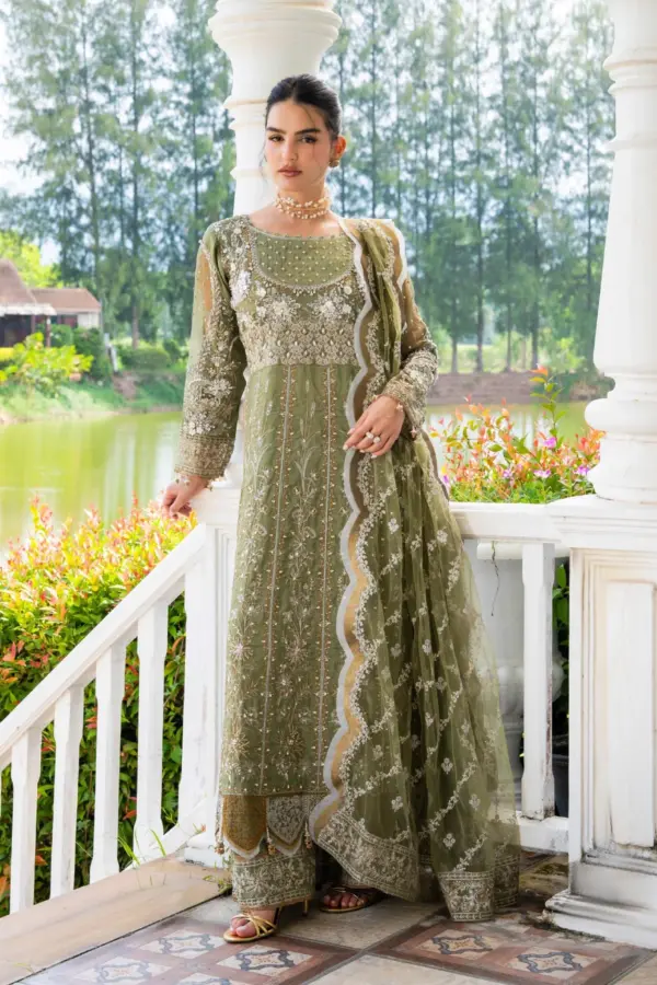 Amarah premium collection luxury embroidered suit - MEHNDI, X - Large