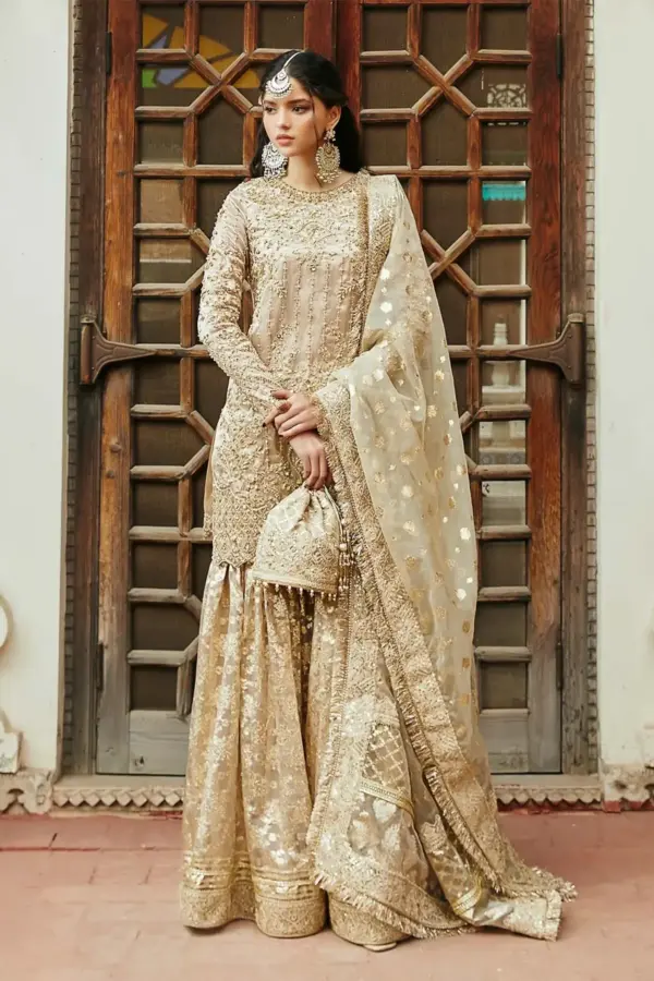 Ruma premium collection 3 piece luxe embroidered suit - Gold, X - Large