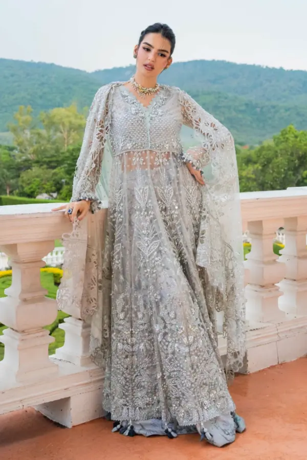 Amarah premium collection 3 piece embroidered gown - Grey, X - Large