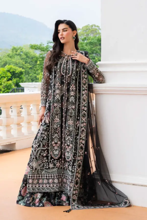 Amarah premium collection 3 piece luxe sharara suit - Black, X - Large