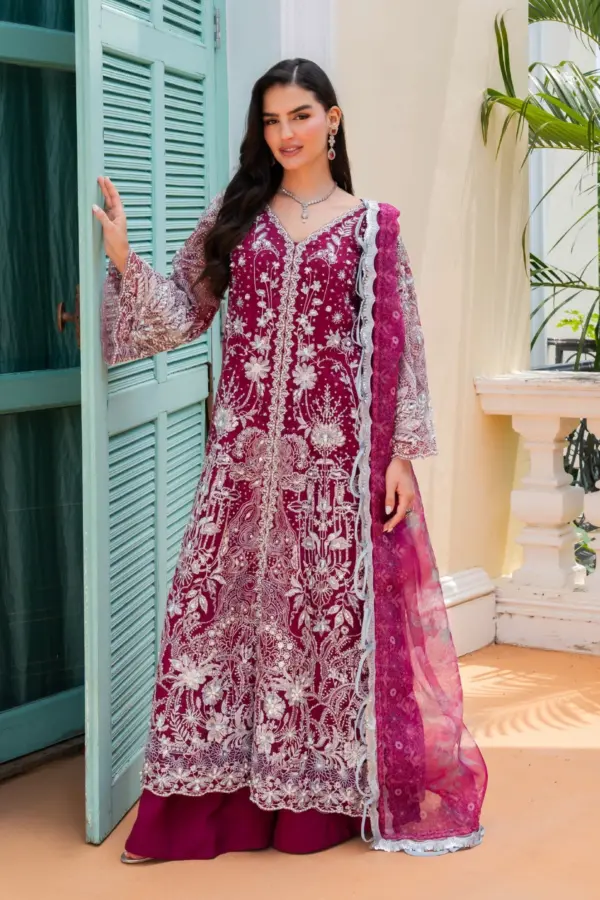 Amarah premium collection luxe 3 piece sharara suit - MAGENT, X - Large