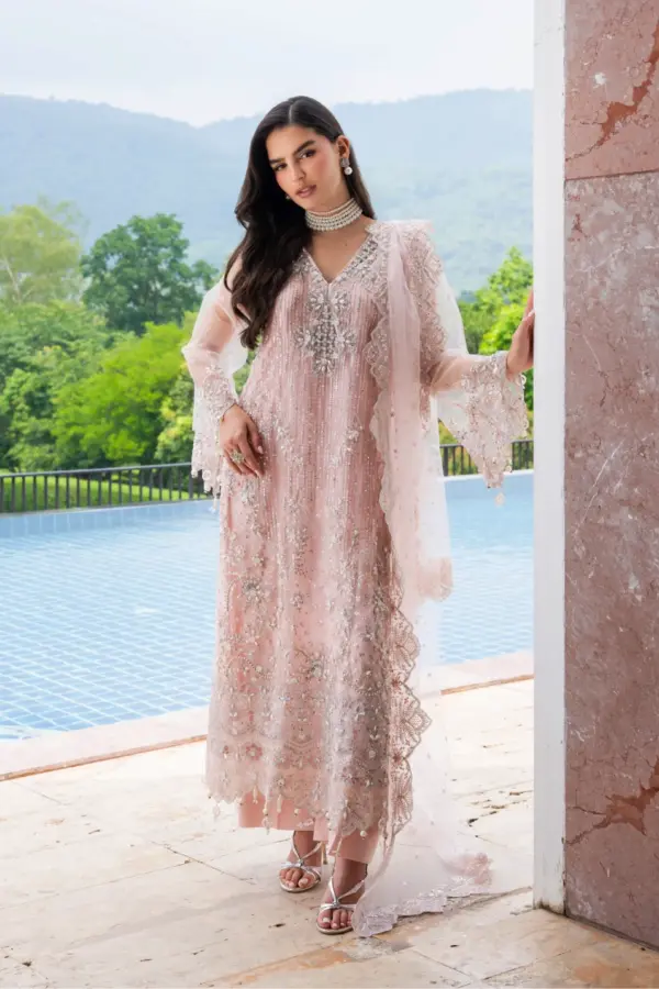 Amarah premium collection 3 piece luxury embroidered suit - Peach, X - Large