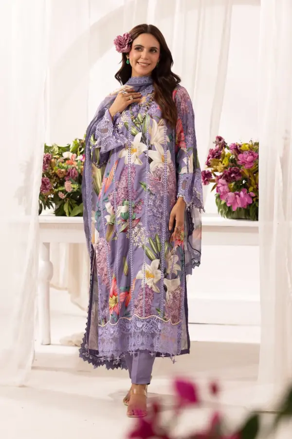 Zarah premium collection 3 piece printed suit - Purple, X - Large