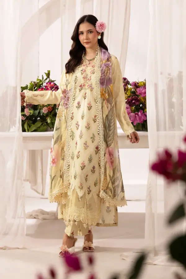 Zarah premium collection 3 piece printed suit - Yellow, X - Large