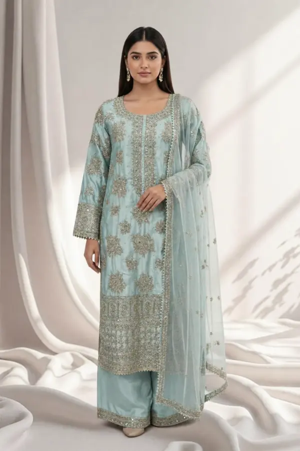 Areena premium collection 3 piece plazo suit - SGREEN, X - Large